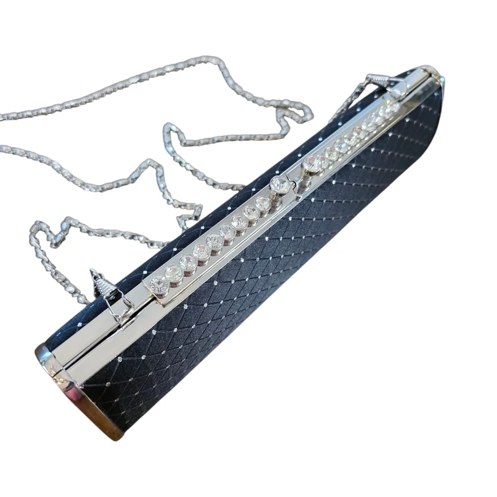 💎 Elegant Black Rhinestone Clutch Purse – Formal Evening Bag with Chain Strap